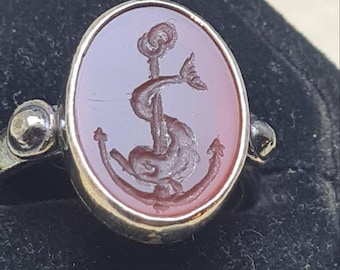 Festina Lente - Intaglio Silver 925 Seal Ring spqr ROMAN RARE Natural Karnelian.Roman Style Handmade Silver Ancient Vintage Antique Look