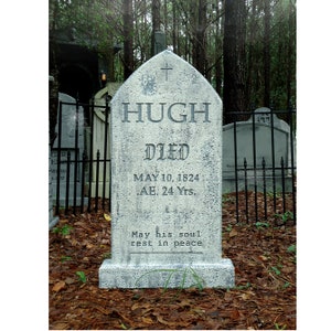 Evil Soul Studios Vintage Hugh Rest In Peace Tombstone Halloween Graveyard Prop