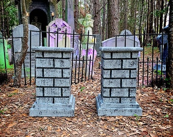 Evil Soul Studios Elevated Gray Brick Pedestal Stands set of 2 Halloween Prop Yard Halloween Party