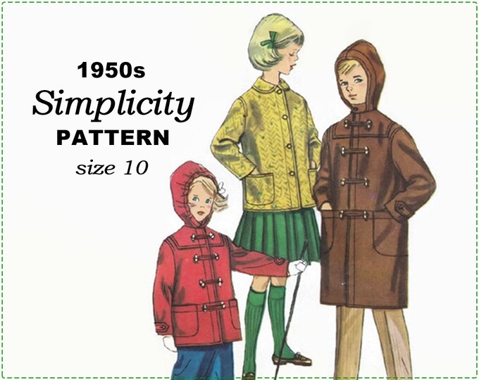1950's Simplicity Child's Swing Coat Pattern - 10 yrs - Chest 28