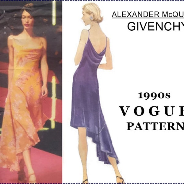 Alexander McQueen für Givenchy Nähen Muster - Vogue 2157 - SCHRÄGBAND Slip Kleid, asymmetrischen Saum - Größe 12 14 16 Büste 34 36 38 - ungeschnitten