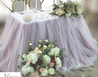 CHIFFON and TULLE Skirting , Pooling Tulle and Chiffon Two Tone Table Skirt , Puddle Length Extra Long Floating Tulle Table Skirt