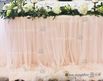 Tulle and Chiffon Table Skirting , POOLING Tulle and Chiffon Two Tone Table Skirt , Puddle Length Extra Long,  Floating Tulle Table Skirt