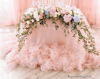 DOUBLE Tulle Table Skirt EXTRA LONG , Floating Tutu Tulle Table Skirt, Puddle Length, Pooling Tableskirt