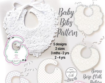 5 Baby Bibs Patterns, Christening Bibs, Baptism Toddler Bib Pattern, Burp Cloth PDF Sewing Pattern, Bibs  PATTERN, Bib PDF Sewing Pattern