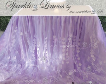 Tulle and Chiffon Table skirt, EXTRA LONG  Tulle Petal Tableskirt,  Cascading Petals Tablecloths, Petals Table Skirt