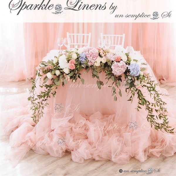 DOUBLE Tulle Table Skirt EXTRA LONG , Floating Tutu Tulle Table Skirt, Puddle Length, Pooling Tableskirt