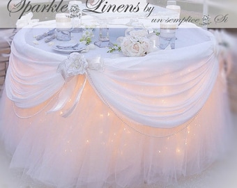 Tulle Tutu Table Skirt with Satin Swag, TULLE TABLE SKIRT, Net Table skirt