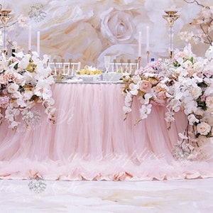Tulle and Chiffon Table Skirt, POOLING EXTRA LONG , Puddle Length Tableskirt Floating Tulle and Chiffon Table Skirt