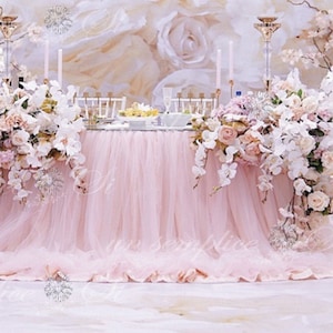 Tulle and Chiffon Table Skirt, POOLING EXTRA LONG , Puddle Length Tableskirt Floating Tulle and Chiffon Table Skirt