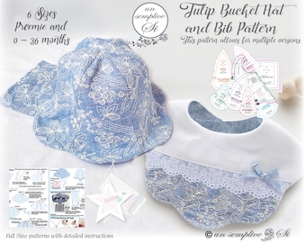Baby Bucket Hat Pattern, Tulip Bucket Hat and Bib Pattern, Petal Hat Pattern, Preemie Hat Pattern, Petal Bucket Hat ,Baby Hat Sewing Pattern