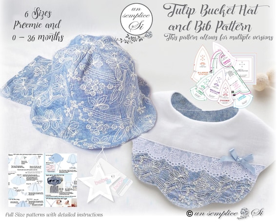 Baby Bucket Hat Pattern, Tulip Bucket Hat and Bib Pattern, Petal