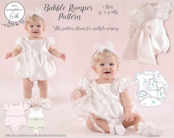 Baby Christening Romper Pattern, Bubble Outfit (PDF Pattern) 0-18 Months