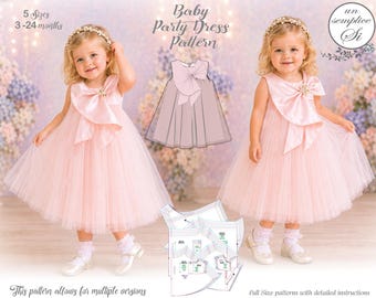 Baby Party Dress Pattern ,  Baby Bow Dress PDF  Pattern, First Birthday Dress Pattern , 3-24 Months Dress Pattern (PDF Download)