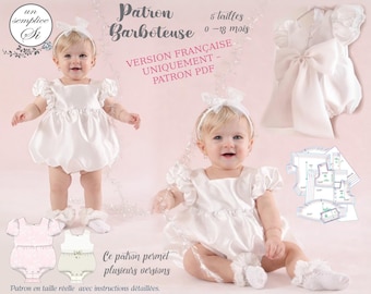 Patron Barboteuse Baptême Bébé PDF 0–18 Mois – Modèle Boule Unisexe