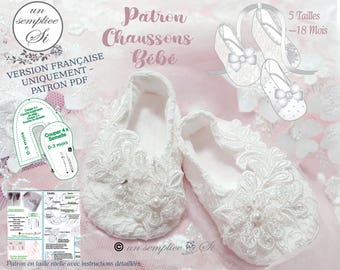 Patron Couture PDF Chaussons Bébé Baptême – 0 à 18 mois – 5 Tailles - Téléchargement Instantané - Chaussons Style Ballet