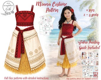 Moana Inspired Costume Sewing Pattern (Sizes 2-8) | Girls Costume  Pattern  | Instant Digital Download | Includes Fabric Painting Guide