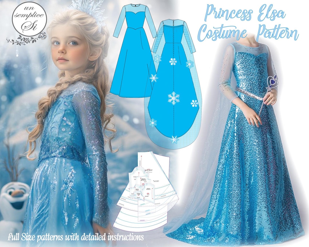 エルサのドレスの型紙、アナと雪の女王のドレスの型紙、エルサの