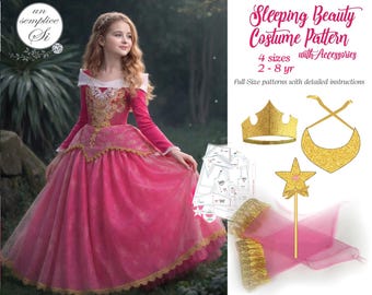 Sleeping Beauty-Inspired Princess Dress Sewing Pattern : Costume Pattern PDF Download (Sizes 2-8),  Birthday Princess Dress