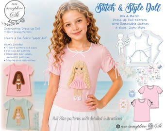 Stitch & Style Doll T-Shirt Sewing Pattern | Interactive Fabric Doll and Clothes | Fabric Paper Doll | (Digital Download)
