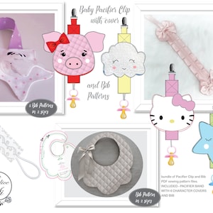 Baby Pacifier Clip Pattern ,  Bib Pattern,  Baptism  Accessories  Patterns,  Pacifier Clip with Cover, Passy Clip, Dummy Clip, Binky Pattern