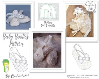 Baby Booties Pattern, Christening Shoes, Baptism Shoes Pattern, PDF Sewing Pattern, Booties PATTERN, Baby Shoes 5 Sizes PDF Sewing Pattern