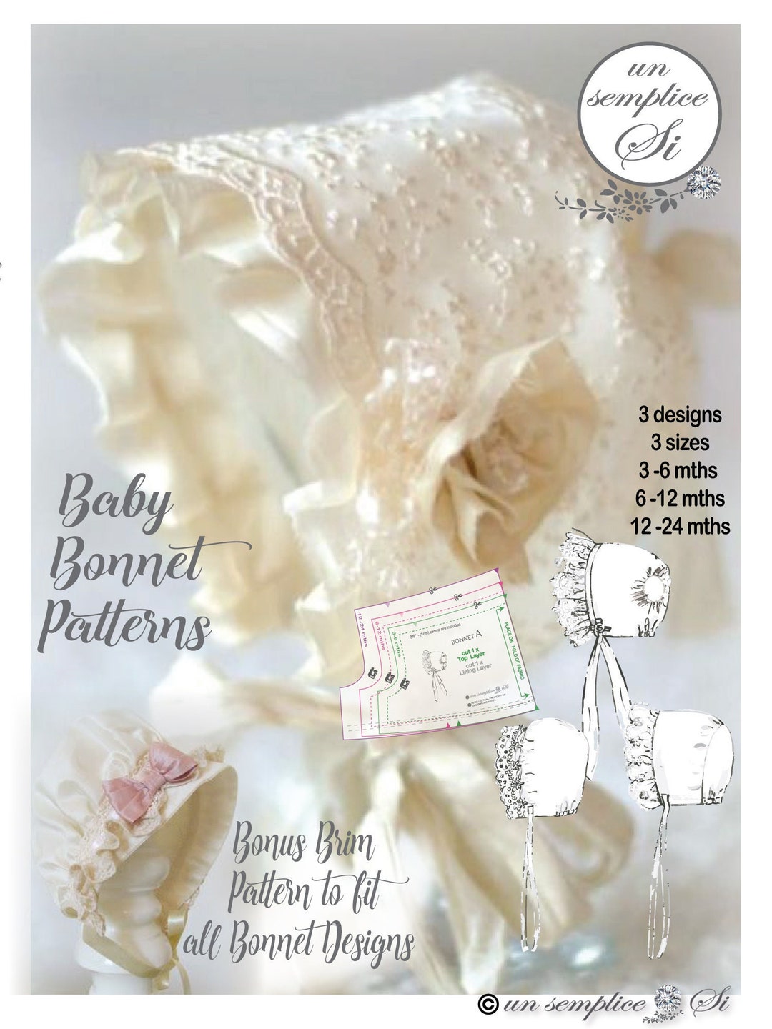 Baby Pattern, Christening Caps, Baptism Pattern,