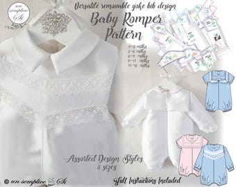 Romper Pattern , Baby Boy Christening Romper | Baby Romper Pattern | Toddler Boy Romper | Unisex Romper Pattern | Infant Christening Romper