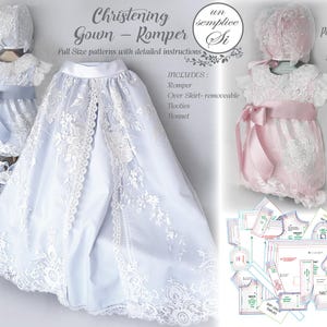 Christening Dress Pattern , Baptism Dress Pattern, Baby Romper Pattern,  Unisex  Christening Gown Pattern, Bootie  and Bonnet Pattern