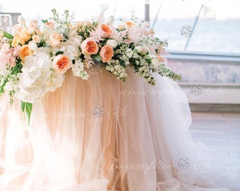 Tulle and Chiffon Table Skirt, 9 Foot Table Skirt, EXTRA LONG POOLING Table Skirt,  Two Tone Tulle and Chiffon Table Skirt