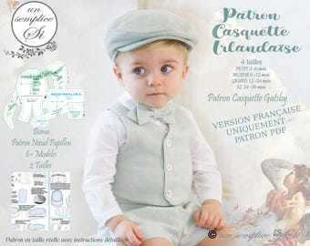 Patron Casquette Gavroche Bébé PDF – 3 à 36 Mois - Patron Nœud Papillon – Casquette Irlandaise - Patron Casquette Gatsby - Tenue de Baptême