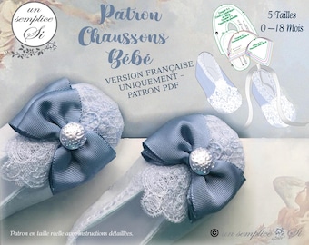 Patron Couture PDF Chaussons Bébé Baptême – 0 à 18 mois – 5 Tailles - Téléchargement Instantané