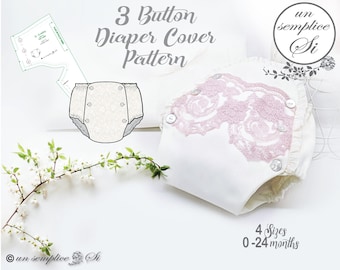 Patrón de cubierta de pañal, patrón de cubierta de pañal, cubierta de pañal de 3 botones
