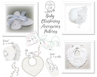 Baby Booties , Bonnet and Bib Pattern,  Baptism  Accessories  Patterns, PDF Sewing Patterns,  Baby Shoes , Bib , Bonnet Patterns