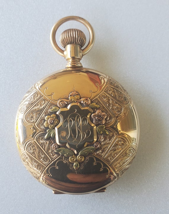 6sz Waltham 14kt Multicolor Hunting Pocket Watch W