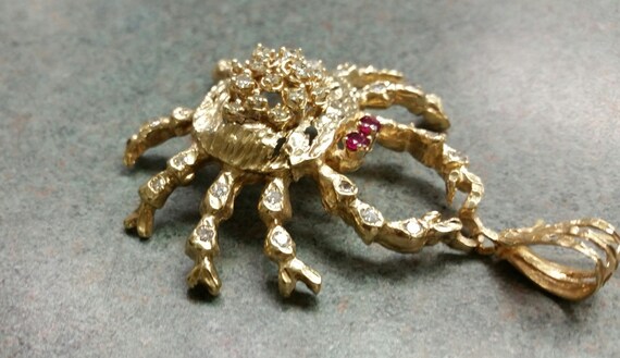 Large 14 Kt Diamond & Ruby Crab Pendant. - image 4