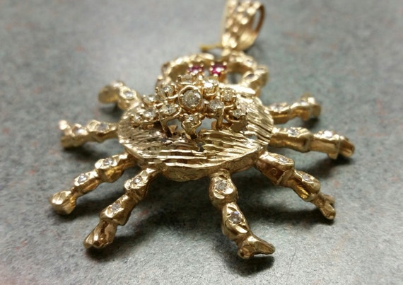 Large 14 Kt Diamond & Ruby Crab Pendant. - image 2