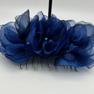 Blue Organza  hair flowers comb/flower hair pins/organza flowers pins/wedding /flower girl hair pin /bride hair flower comb/ready to ship