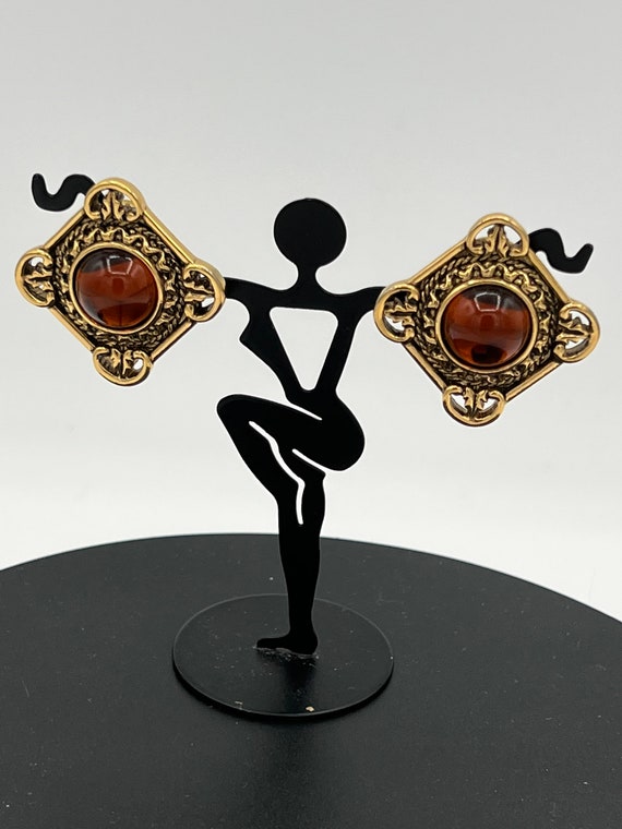 Avon  earrings, vintage,  gold tone  metal ,amber… - image 4