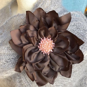 Pin Fabric / Chocolate Brown Pin  Flower/ Brooch Handmade Wedding Accessory PartyBirthday Oversized shoulder corsage pin