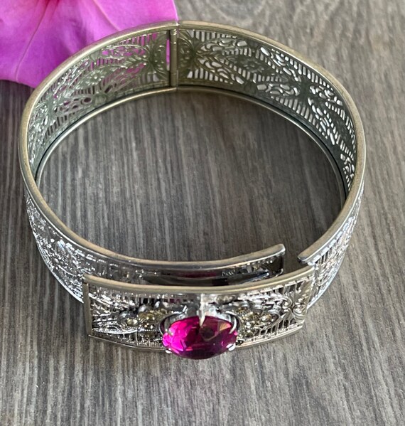 Samsan vintage hindged bracelet with fuscia stone… - image 2