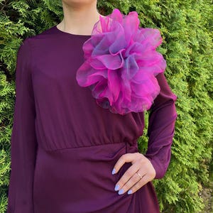 Fabric organza flower / Burgundy Organza Pin  Flower/  Fascinator flower/Couture flower/ Wedding/Oversize organza brooch/Women/Accessories