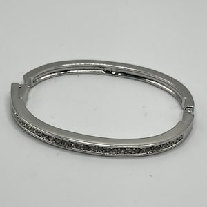 Authentic Swarovski Bracelet/ Vintage / Hinged Bracelet/ Silver Tone Metal With Clear Crystals Bracelet