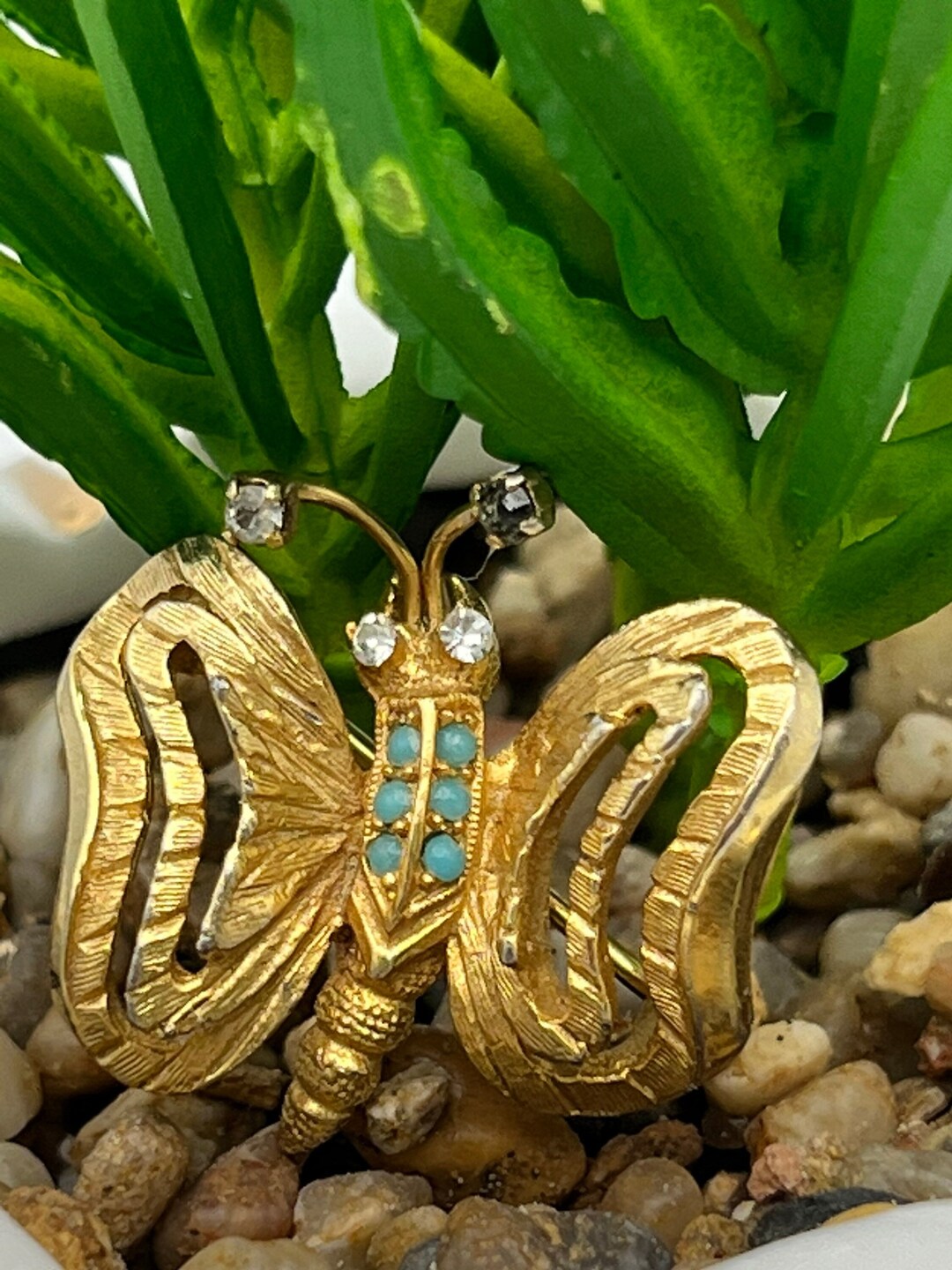 Vintage De Nicola Miniature Butterfly Pin/gold Tone Brooch/multicolor