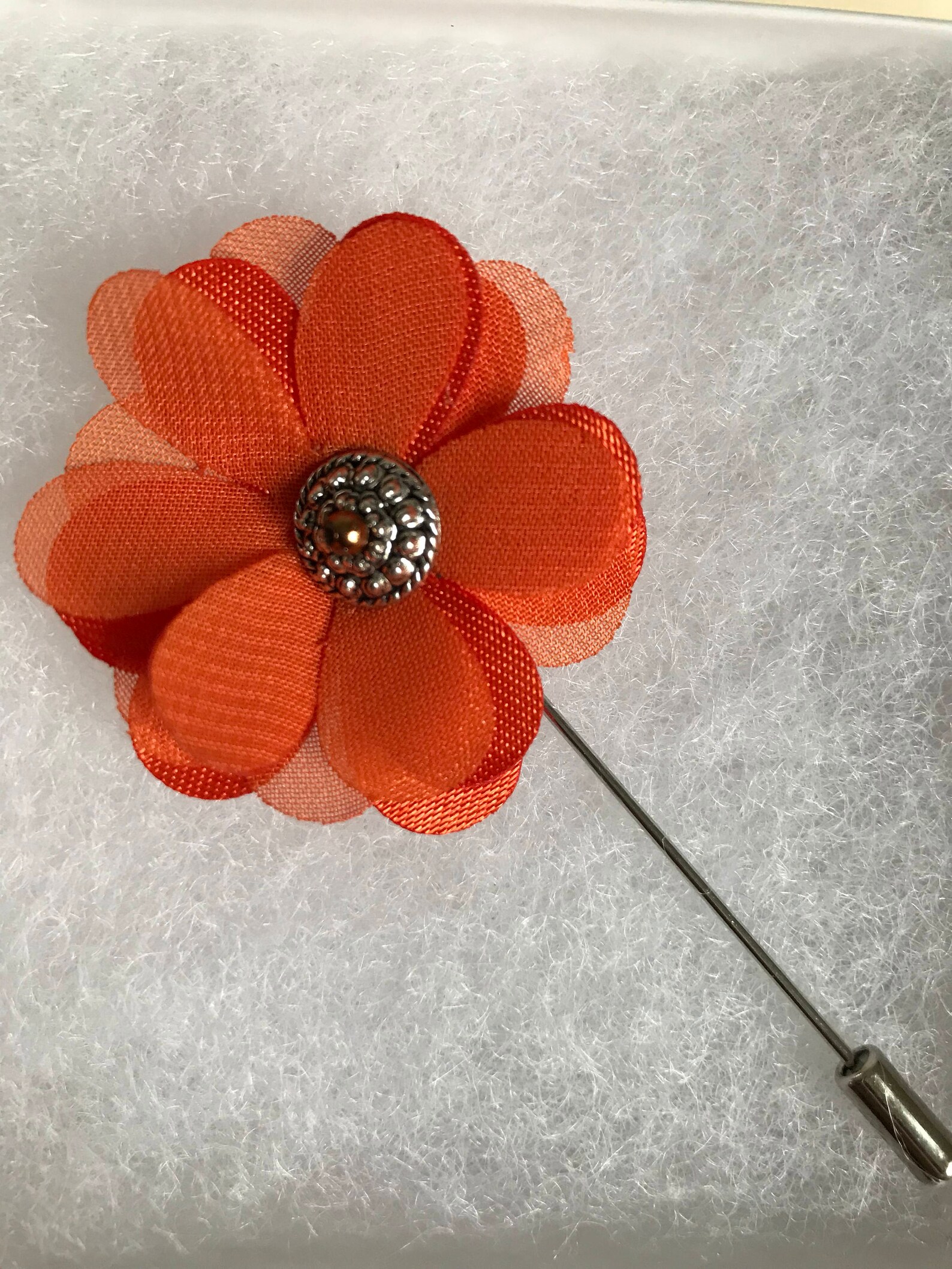 Orange Mens Lapel Pin, Jacket Flower Lapel, Fabric Lapel, Wedding Pin