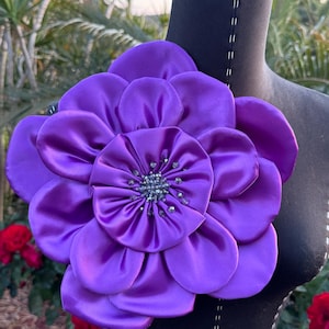 Purple Pin Fabric /Satin Pin/ Flower/ Brooch/ Handmade Wedding Accessory/Statement piece/Bridesmaid/ Oversized flower/Fascinator flower