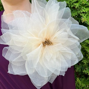 Light hint of  peach /organza Pin/ Flower/ Brooch/ Handmade Wedding Accessory/Statement piece/Bridesmaid/ Oversized flower