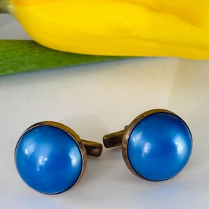 Vintage Antique Woolno Co cuff links   blue cabochon, gold tone, gift