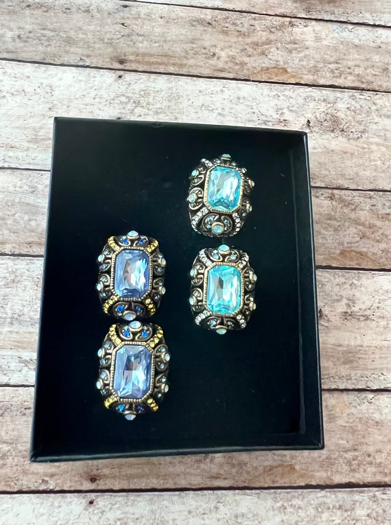 Heidi Daus  earrings, set of two, blue and aqua gl