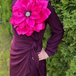 Fabric pin,Fuchsia Fabric Satin Pin/ Flower/ Brooch/ Handmade Wedding Accessory/ Party/Birthday/Statement piece/Bridesmaid/ oversized flower
